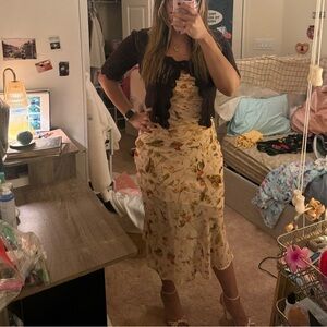 Forever 21 Fall Floral Butterfly Creamy Nude spaghetti strap midi Dress